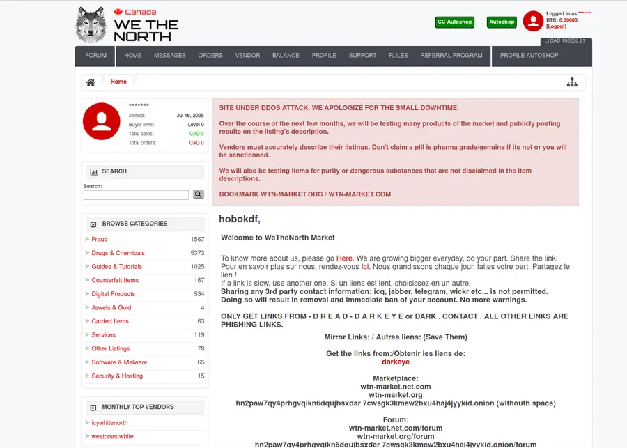Wethenorth account dashboard after login